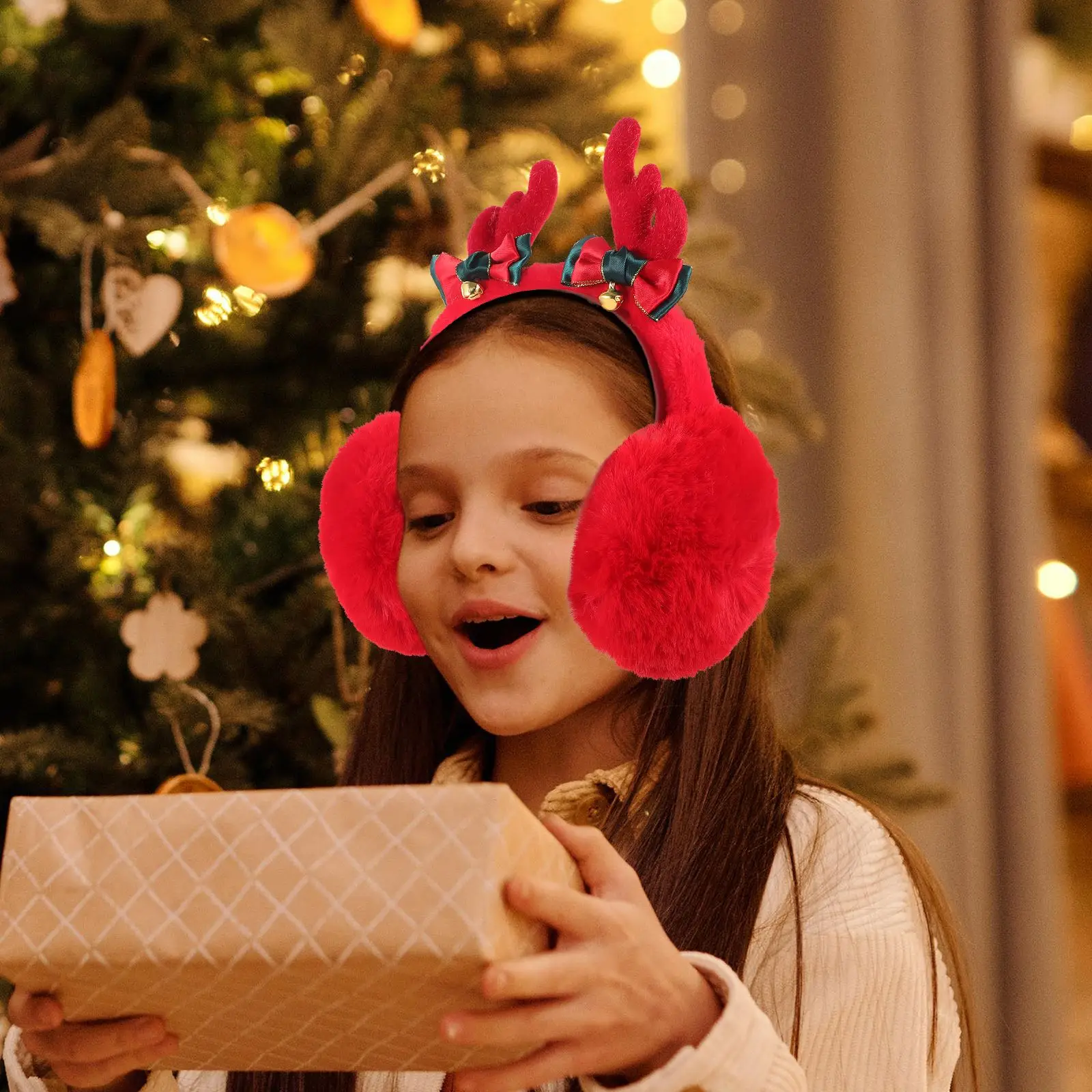 Orejeras de Navidad para niños, orejeras con astas, diadema de Reno, cubre invierno, encantadoras calentadores de orejas para mujeres, niños, esquí, invierno al aire libre