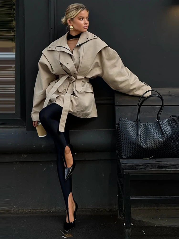 Casual Solid Women Coat Elegant Stand Collar Single Breasted Belt Long Sleeve Female Outwear 2026 Autumn Fashion Lady New
