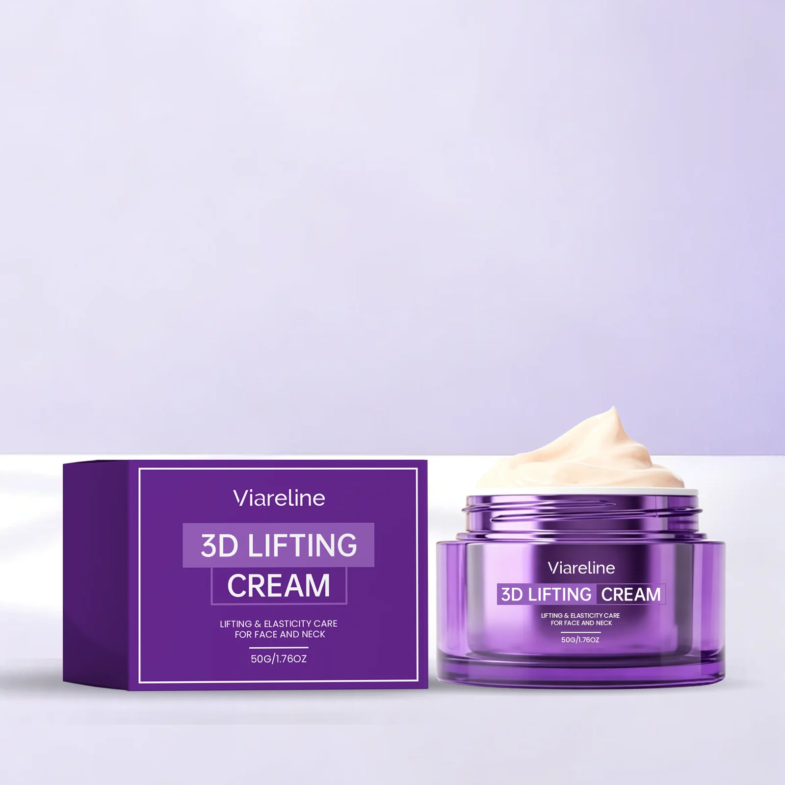 Viareline 3D Lifting Cream, Face & Neck Firming Moisturizer, Improve Skin Elasticity Anti-Aging Daily Facial Cream 50g