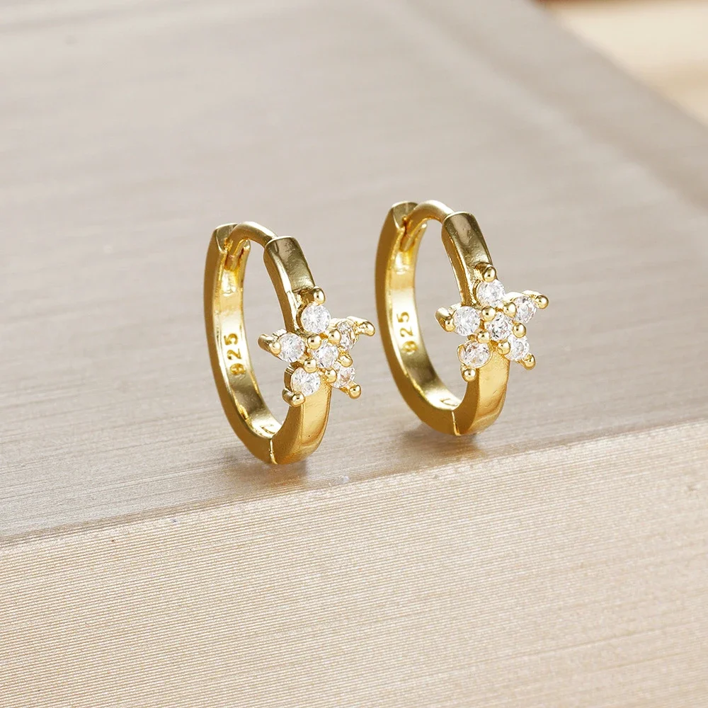2PCS Stainless Steel Gold Color Stylish Flower Hoop Earrings For Women 18k Gold Plated Colorful Zircon Earring Piercing Jewelry — zdjęcie 7