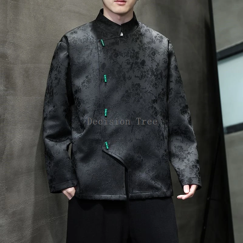 2026 chinese kungfu performance wushu top men's vintage diagonal buckle improved hanfu top leisure stand collar jacquard jacket