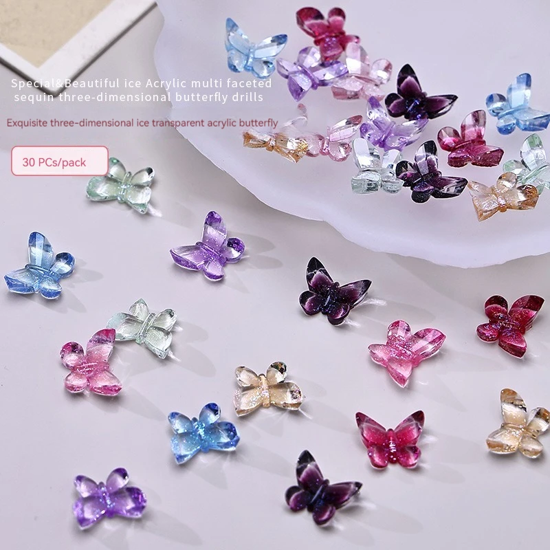 Ice Permeating stereoscopic Butterfly Nail Art Decoration 9*8mm Resin Mini 3D Butterfly Nail Charms Cute Manicure Butterfly30pcs