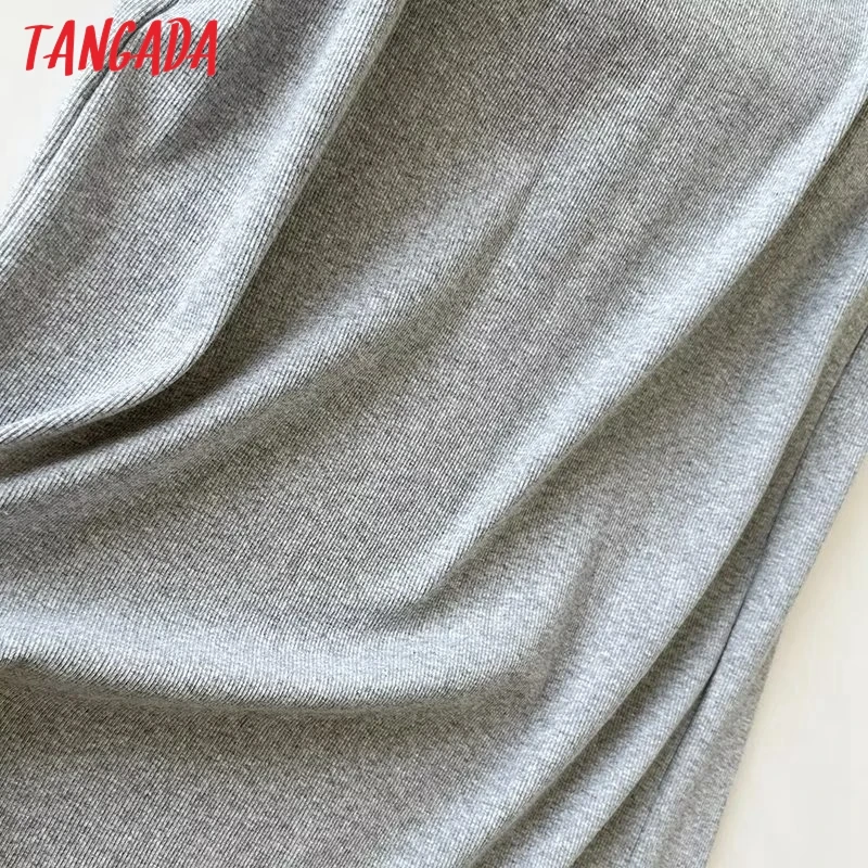 Tangada 2023 Summer Women Solid Cotton Knit Pencil Dress High Quality Elegant Ladies Midi Dress 6D225