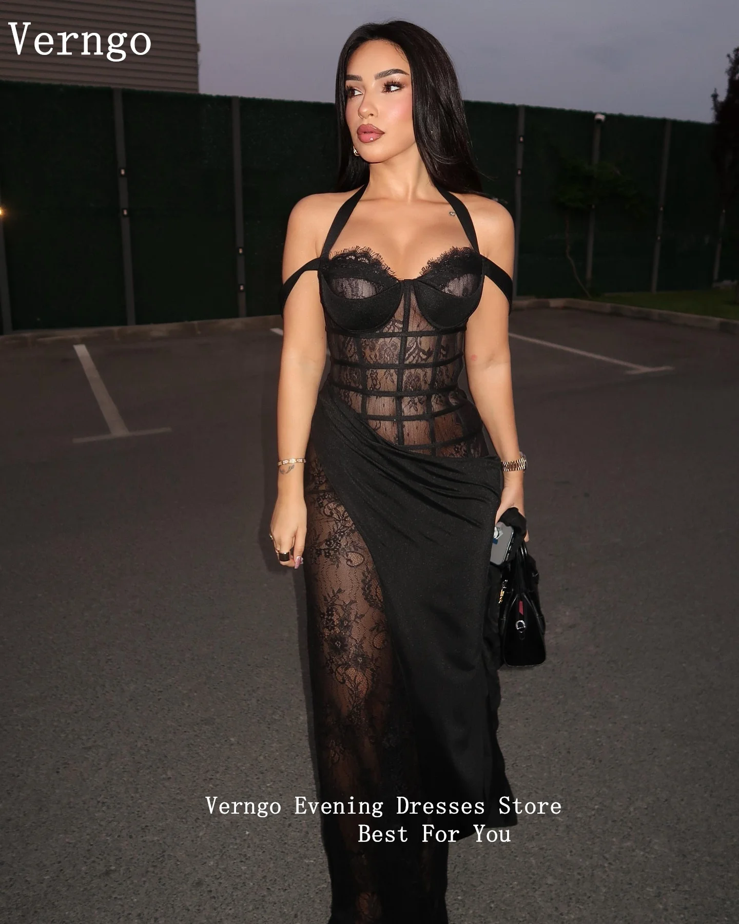 Verngo Rosa Spitze Mini-Partykleid, herzförmig, volle Ärmel, kurze formelle Anlässe, elegante, bescheidene Ballkleider, individuell gestaltet