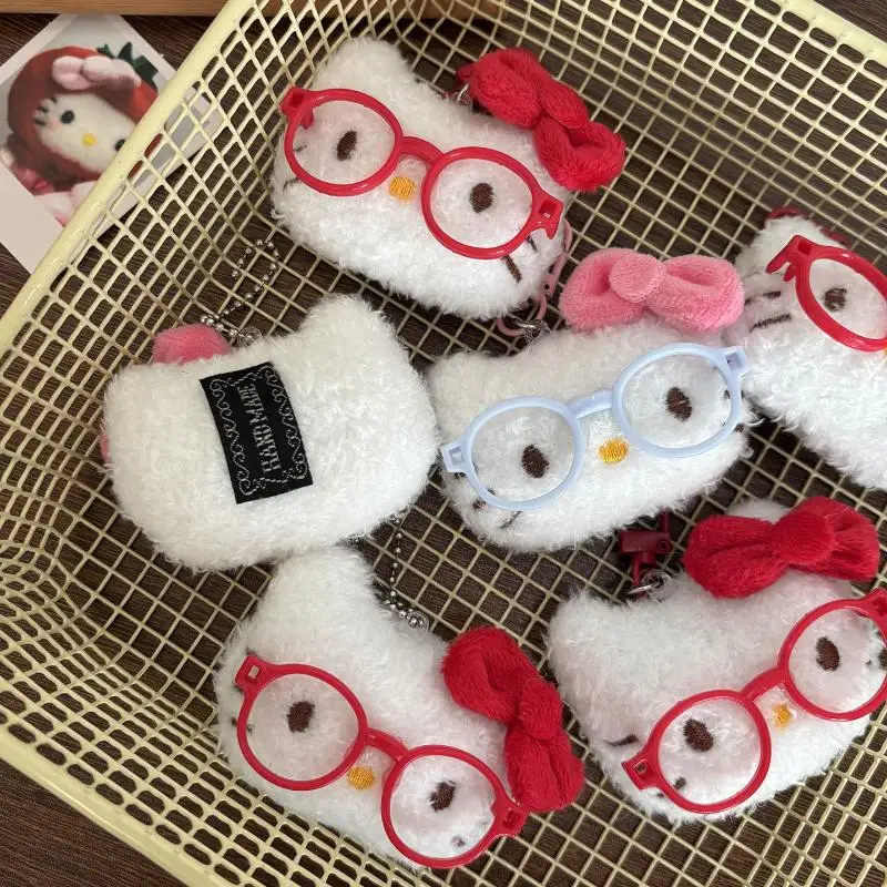 

New Hello Kitty Keychain Cute Black Pink Bow Doll Bag Plush Phone Pendant Car Key Chain Couple Accessories Birthday Charm Gift