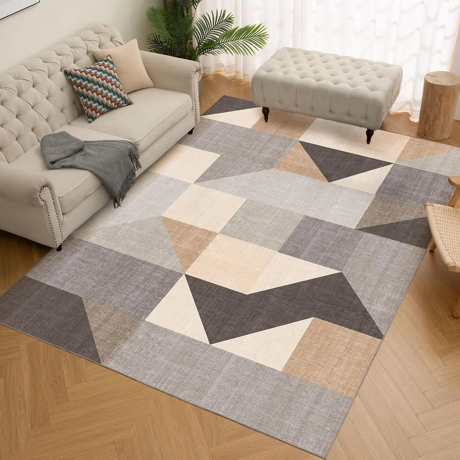 VIKAMA Living Room Carpet Crystal Fiber Geometric Comfortable Durable Washable and Wear-resistant Simple Foot MatHome Decoration