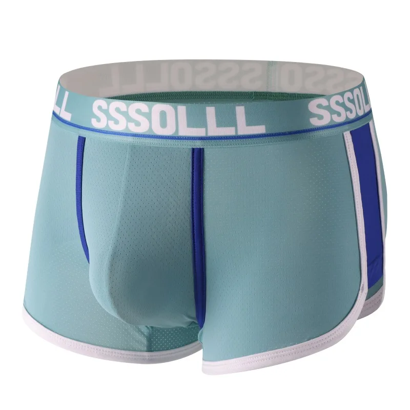 Mens Boxers Contrasting Colors Panties Mid-Waist Ice Silk Mesh Underwear U Convex Pouch Lingerie Underpants Knickers Shorts