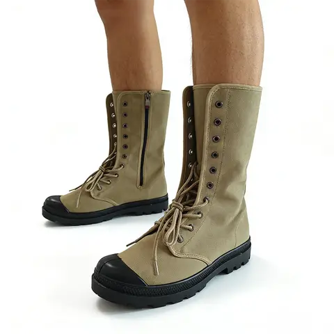 Classic High-Top Desert Boots Mens Canvas Boots Military Style Side Zipper Outdoor Shoes Breathable Non-slip DX939