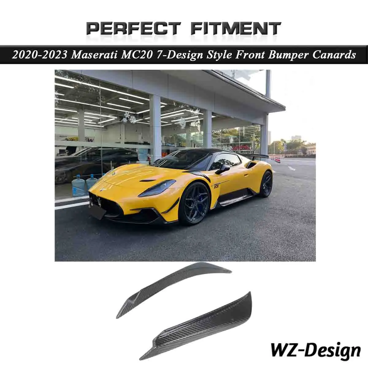 

Car-Styling Dry Carbon DCF Front Bumper Canards Fit For 2020-2023 Maserati MC20 SD Style Front Bumper Canards