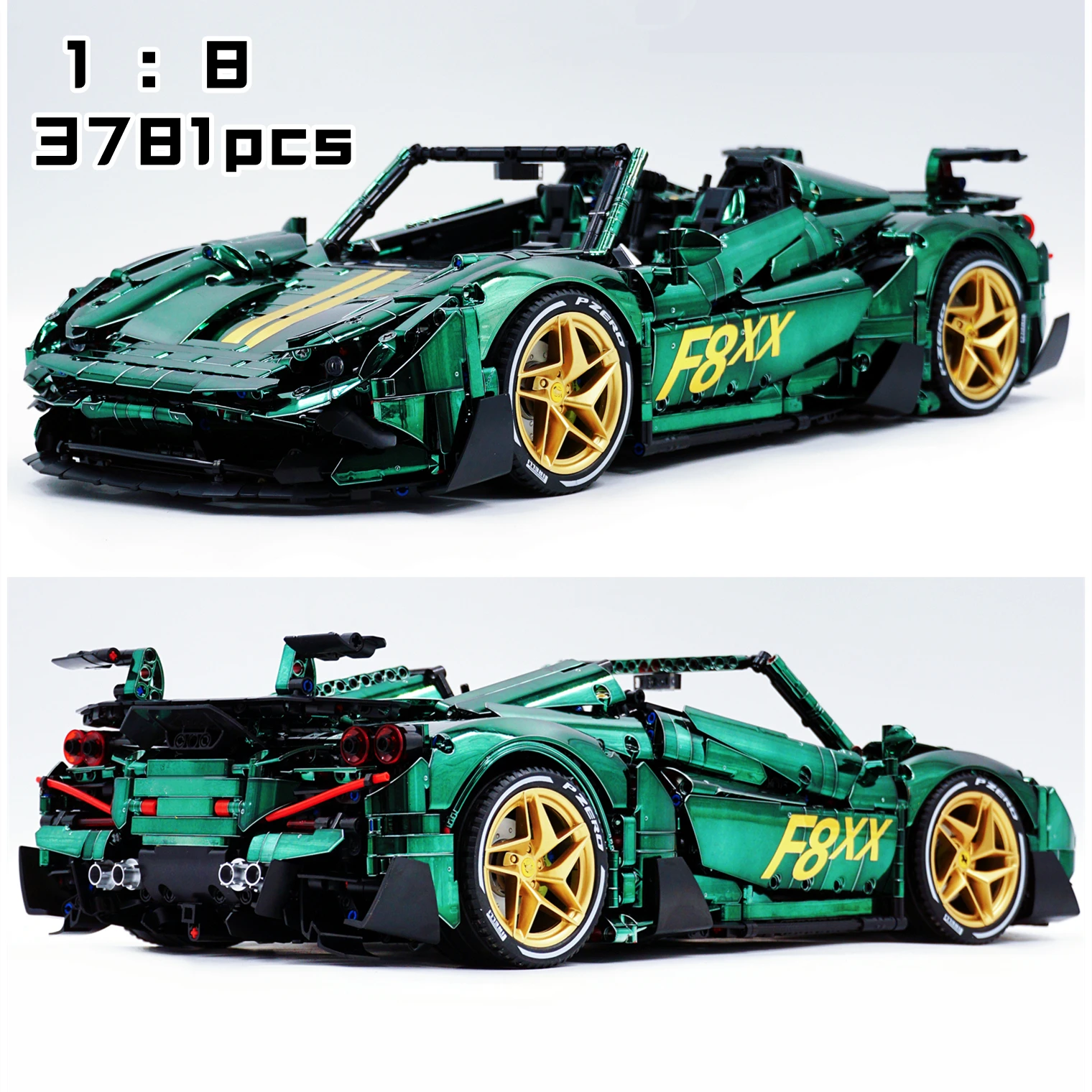 NEW Customized Bright Green MOC F8 Sport Car 1:8 Model 3781pcs Technology Racing High-tech Building Blocks Bricks Toys Ferraril