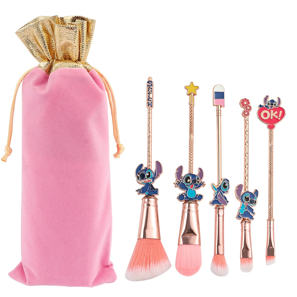 5pcs/set Stitch Makeup Brush Disney Cartoon Lilo & Stitch Portable Soft Concealer Brush Beauty Foundation Cosmetic Brush