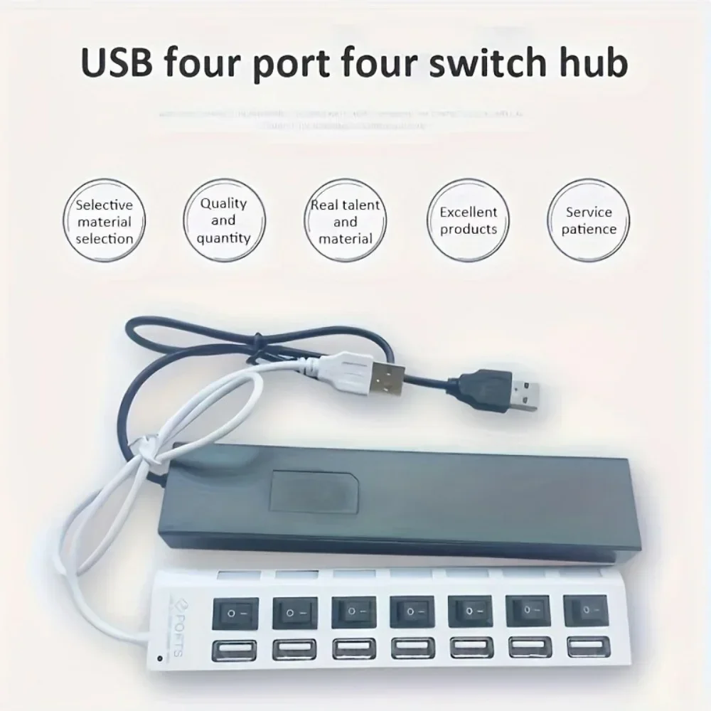 محور USB عالي السرعة 4/7 منفذ USB الفاصل محول الطاقة متعدد المنافذ المتعددة المتوسع مفتاح مستقل لأجهزة الكمبيوتر المحمول