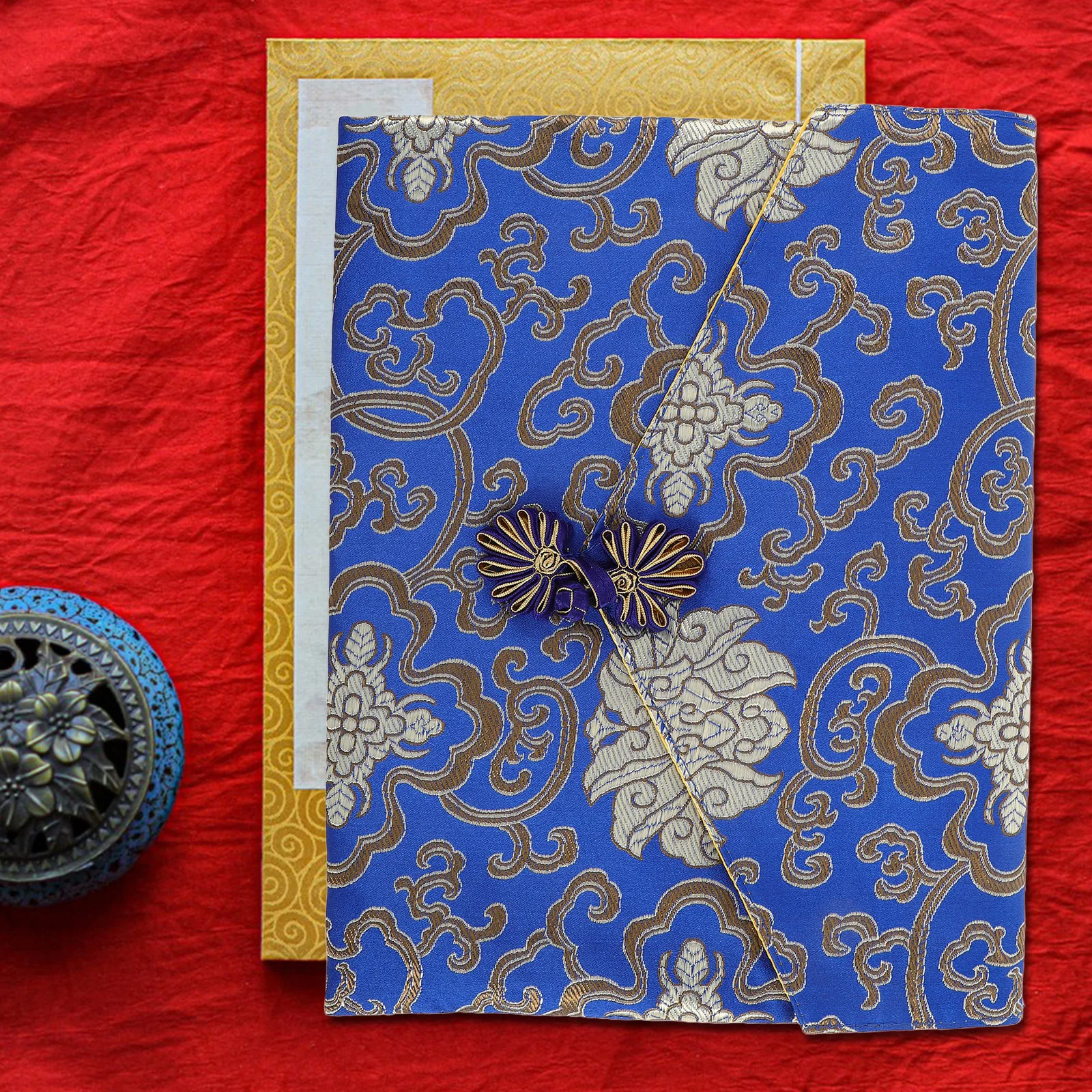 

Chinese Style Brocade Scriptures Bag Multi-Purpose Small Fabric Pouch Zipper Type for Book Jewelry Storage Buddhist Organizer