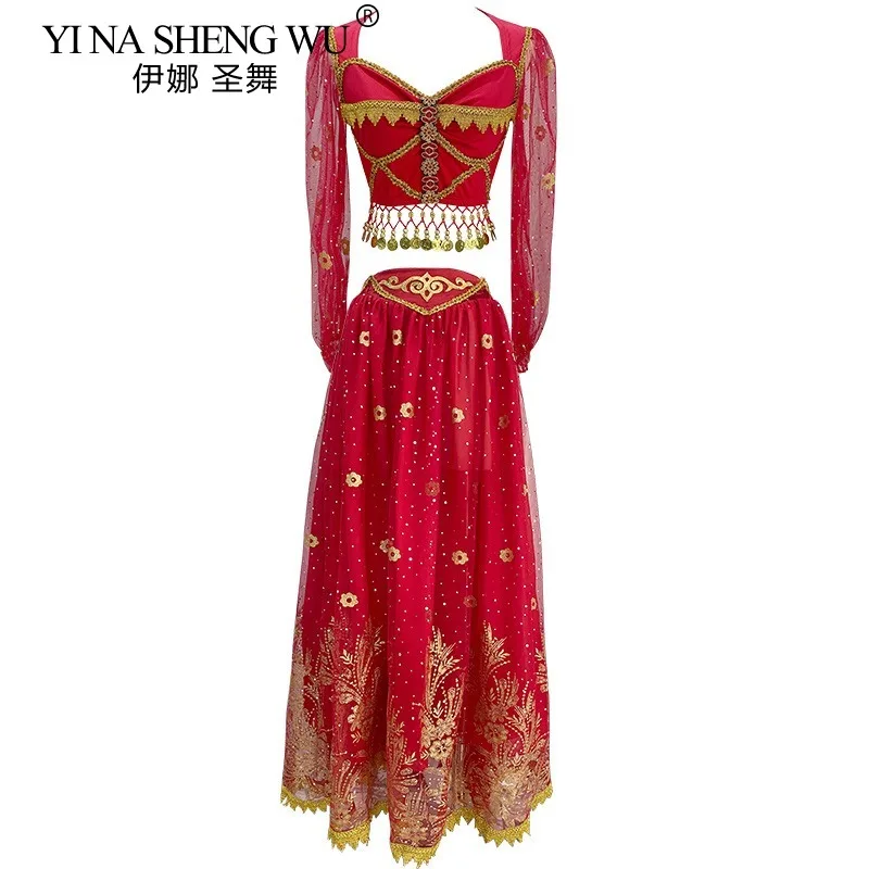 Kostium do tańca brzucha na Halloween dla kobiet, długa spódnica, egzotyczny indyjski sari, Bollywood, fantazyjny strój karnawałowy, dla dorosłych i dziewcząt.