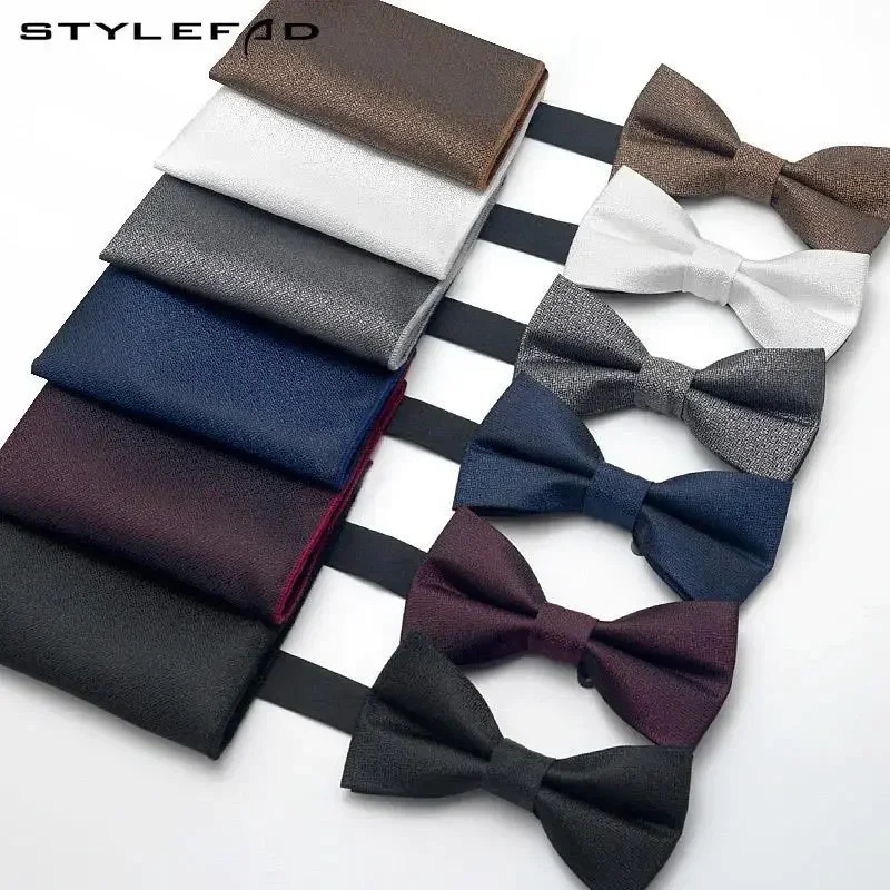 New fashion men and gentlemen's bow pocket Towel set solid color frosted pattern bow tie square 2 piece gift box