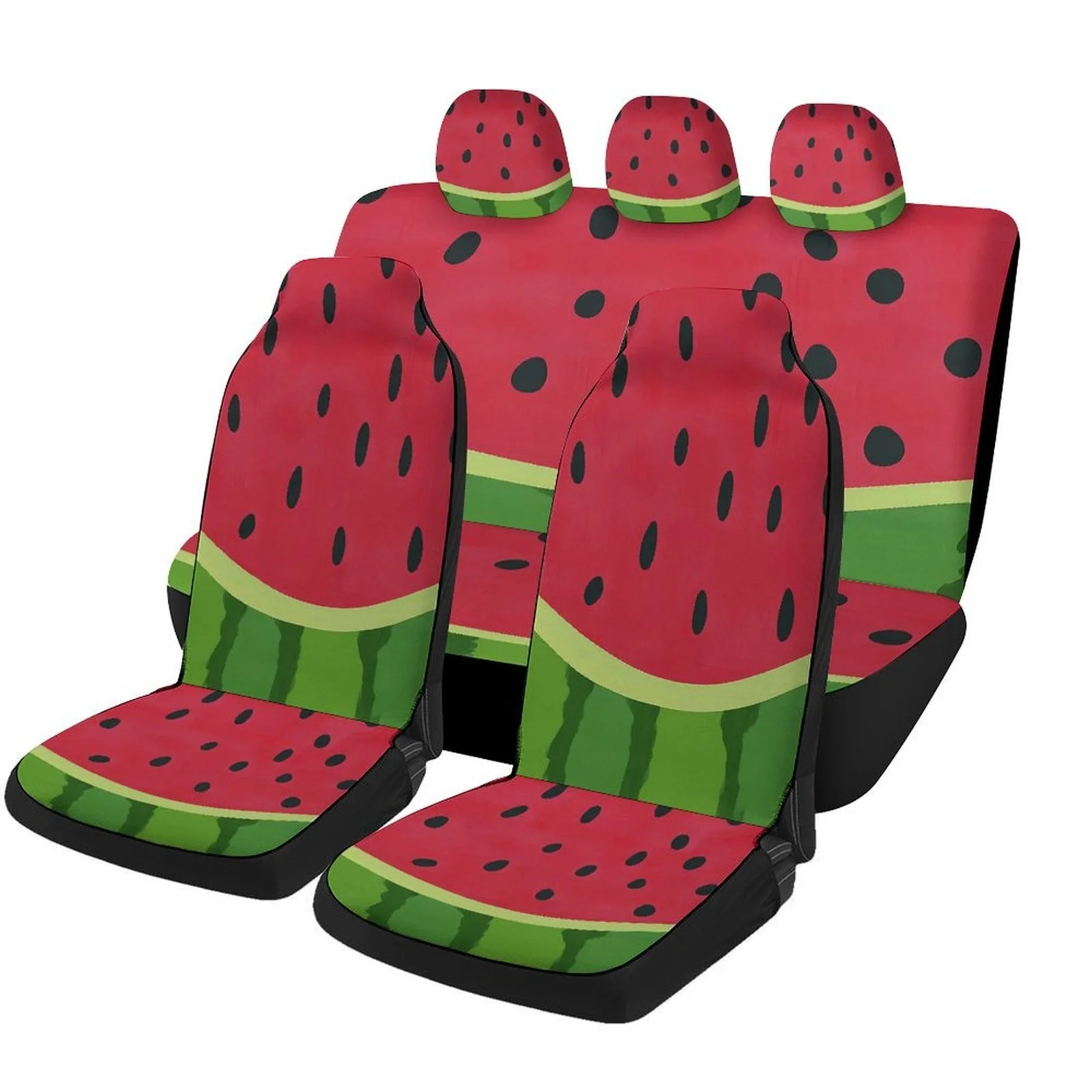 Set Of Car Seat Covers Featuring A Watermelon Slice Design, Suitable For Various Vehicles. Stylish And Durable, This Complete Se