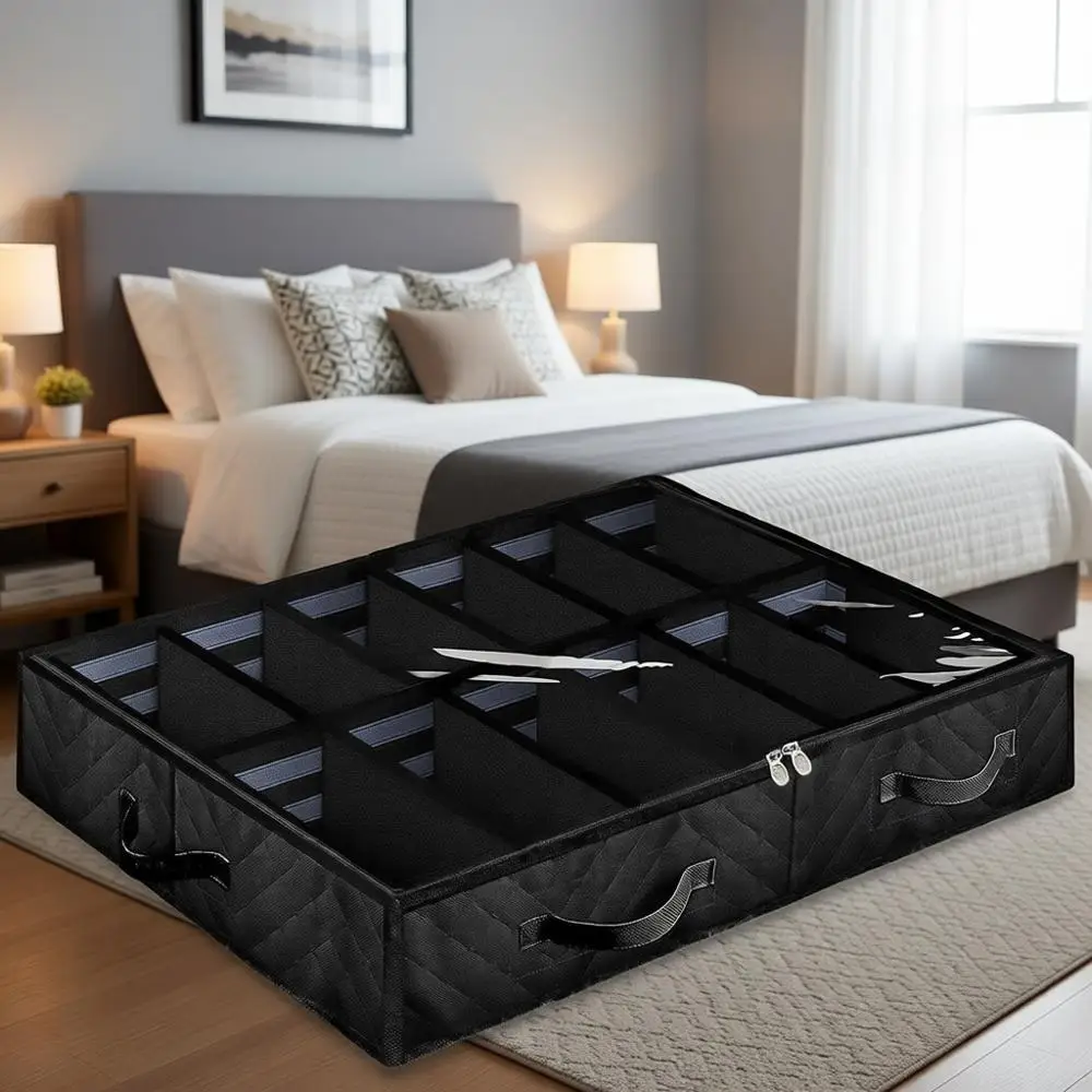 

2-Piece Shoe Organizer Set: Durable, Adjustable, Breathable Underbed Storage with Clear Window