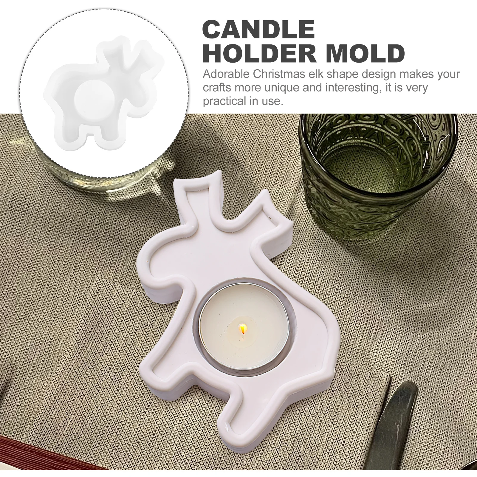 Silicone Christmas Elk Holder Mold for DIY Decorative Making Craft Casting Molds Unique Resin Candlestick Design