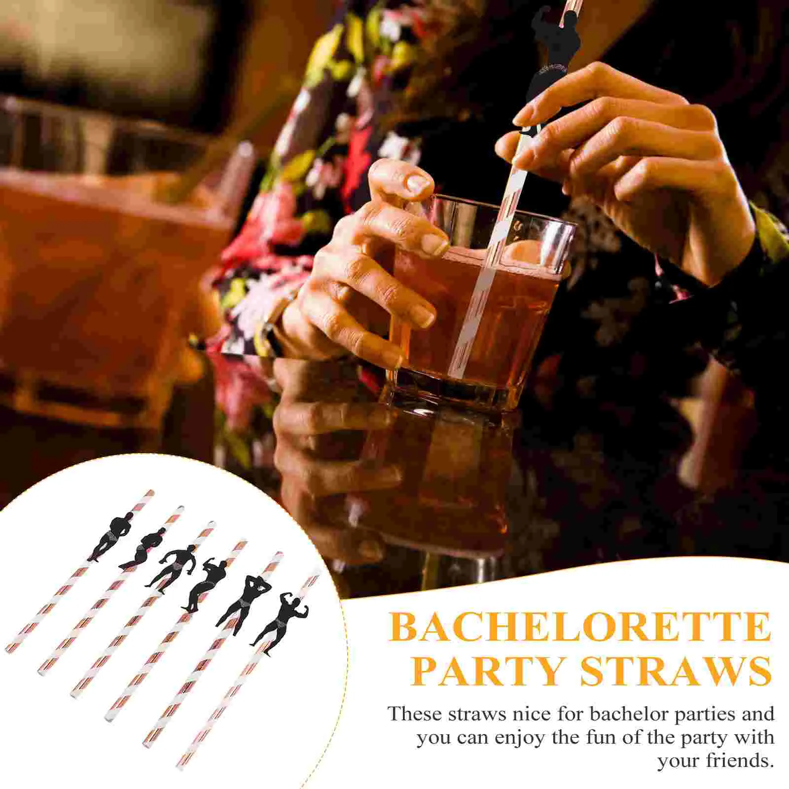 24 ชิ้นเครื่องดื่มกาแฟปาร์ตี้หลอดกระดาษดื่ม Bachelorette ตกแต่ง Golden เจ้าสาว