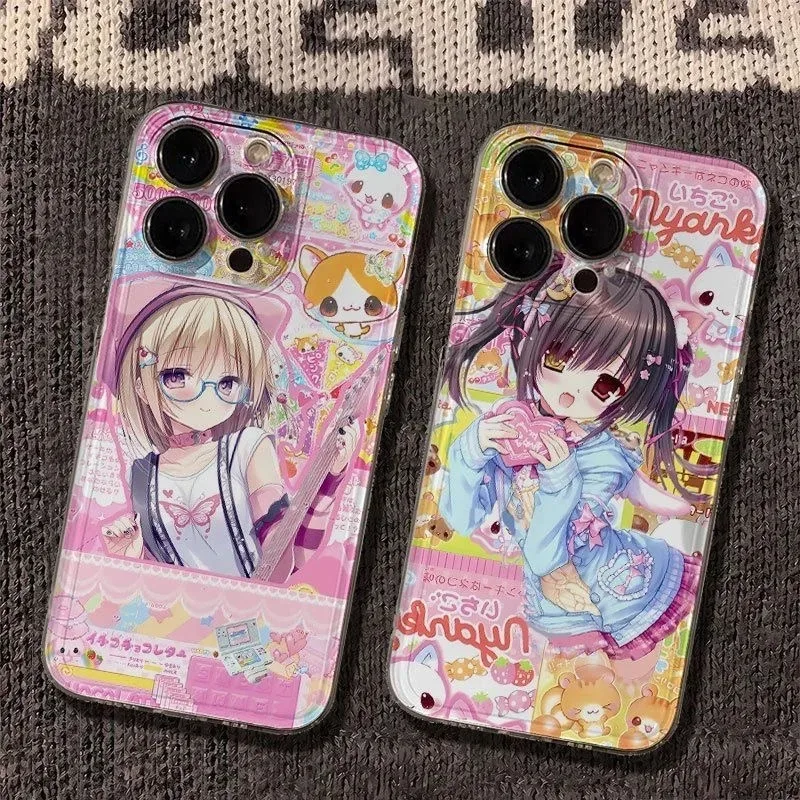 

luxury cute cartoonrock punk girl Soft Phone Case For iPhone 11 12 13 14 15 16 17Pro Max Plus INS lovely girl protectCover﻿﻿﻿﻿﻿﻿
