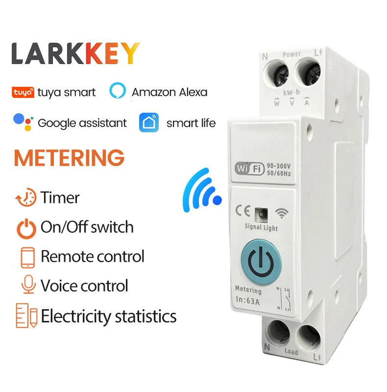 Tuya WiFi Smart Circuit Breaker MCB 1P+N 63A Timer Power Energy Metering Voltage Current Protector Voice Remote Control Switch