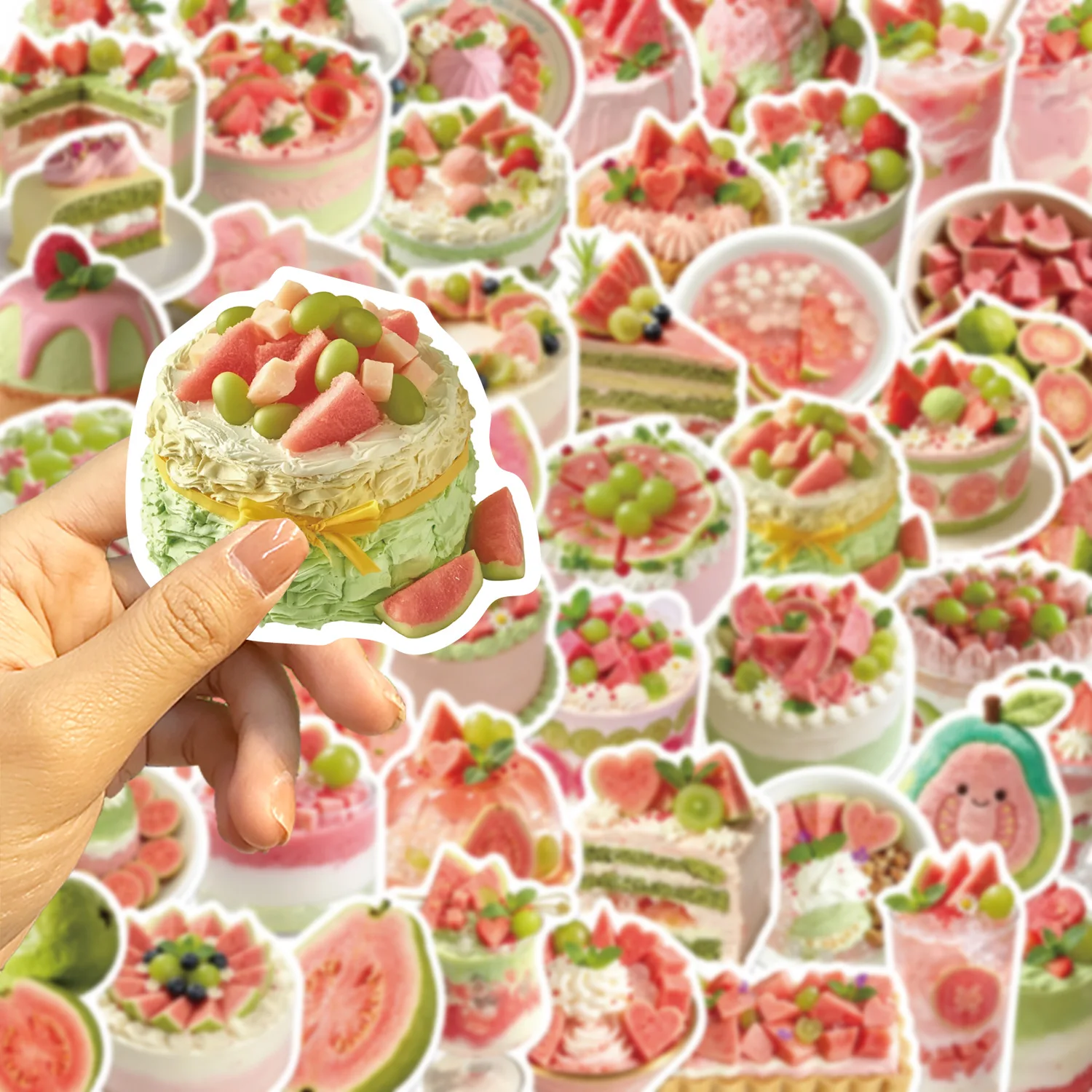 50 PCS Cartoon Exquisite Guava Dessert Style HD Graffiti Stickers Pack Decorate Lunch Box Fridge Cabinet Removable Decals