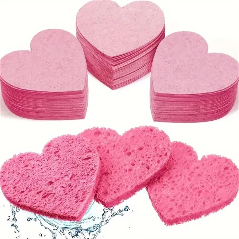 10/50 szt. Gąbka w kształcie serca naturalne płatki do oczyszczania twarzy złuszczające do oczyszczania gąbki do twarzy wielokrotnego użytku Pad skompresowany Puff