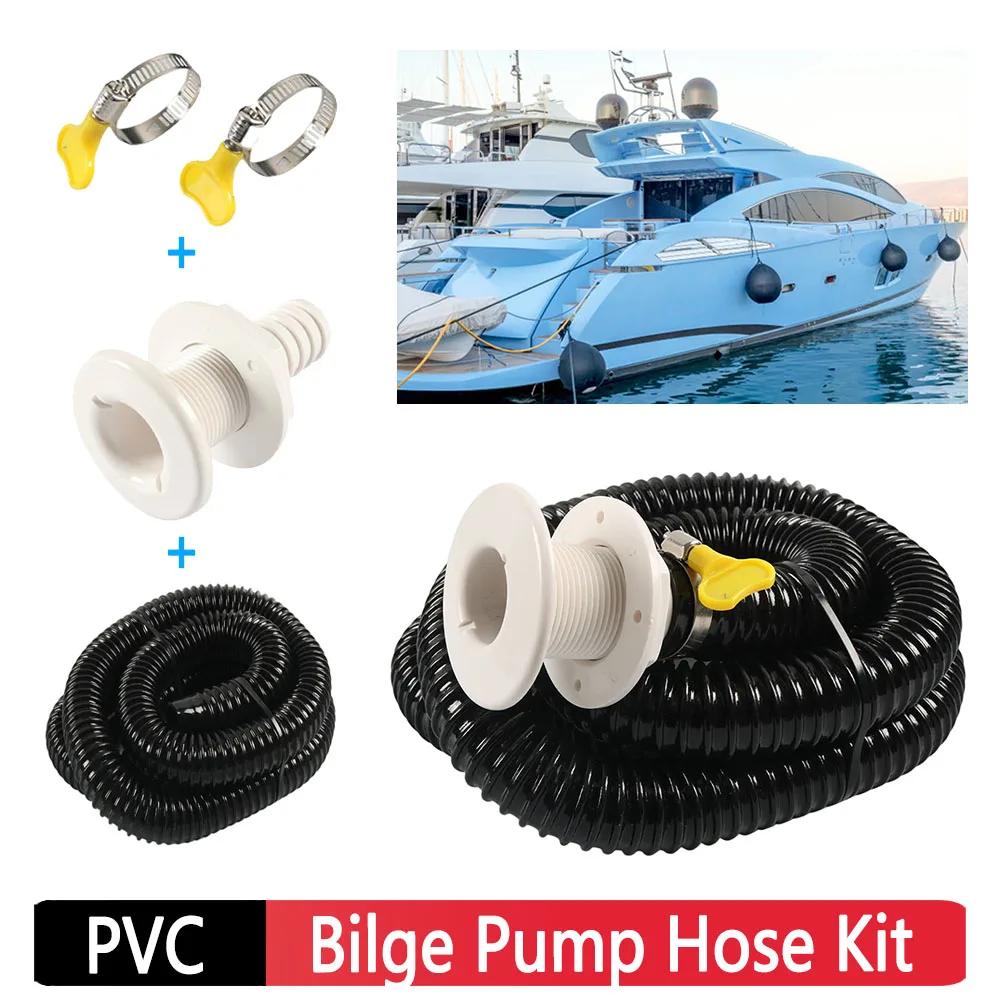 

Flexible Bilge Pump Hose Kit PVC Complete Bilge Pumps Installation Kit 2pcs Clamps 6ft Hose Thru Hull Connector for Boats