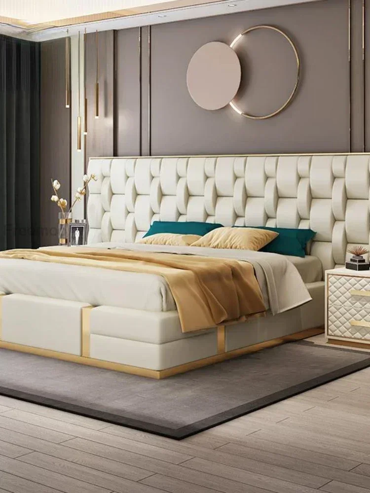 New Luxury Bed Big With Mattress Headboard Designer Bedroom Furniture Customized King/Queen Size Frame Leather High Quality  Bed