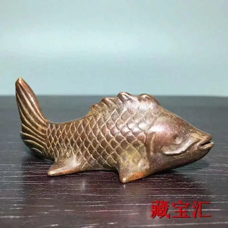Old Collection Solid Copper Carp Pure Brass Goldfish Tea Pet Zen Ornament Tea Lid Holder Tea Ceremony Accessory Copper Ware