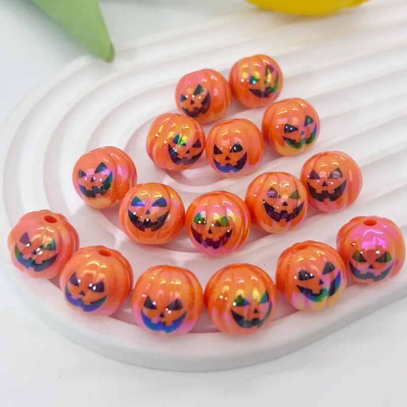 

20pcs for Halloween pumpkin through-hole beaded DIY 15mm mobile phone chain keychain beaded pen accessory material