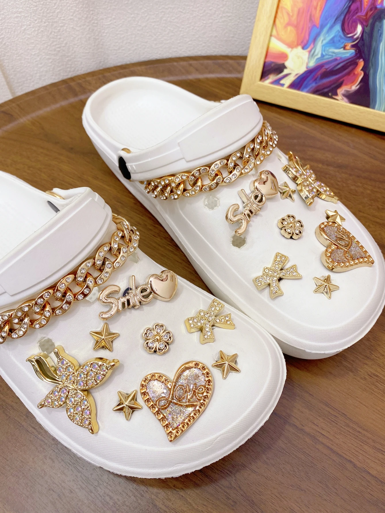 18 pieces of golden chain big heart butterfly five-pointed star small flower bow Crocs, DIY versatile detachable water diamond a