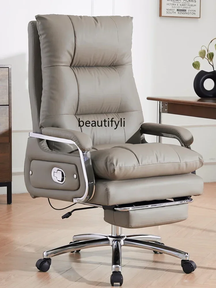 C85 Light Luxury Genuine Leather Computer Chair Home Executive Chair Comfortable Long-Sitting Office Study Desk Chair