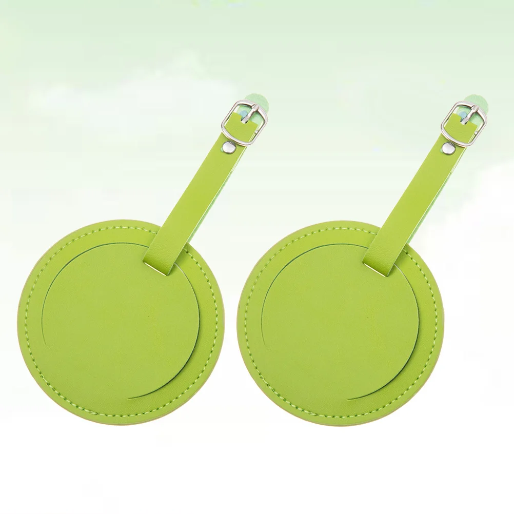 2 stuks bagagelabel ronde PU-ID-labels voor kofferrugzakken groen duurzaam praktisch met riembevestiging