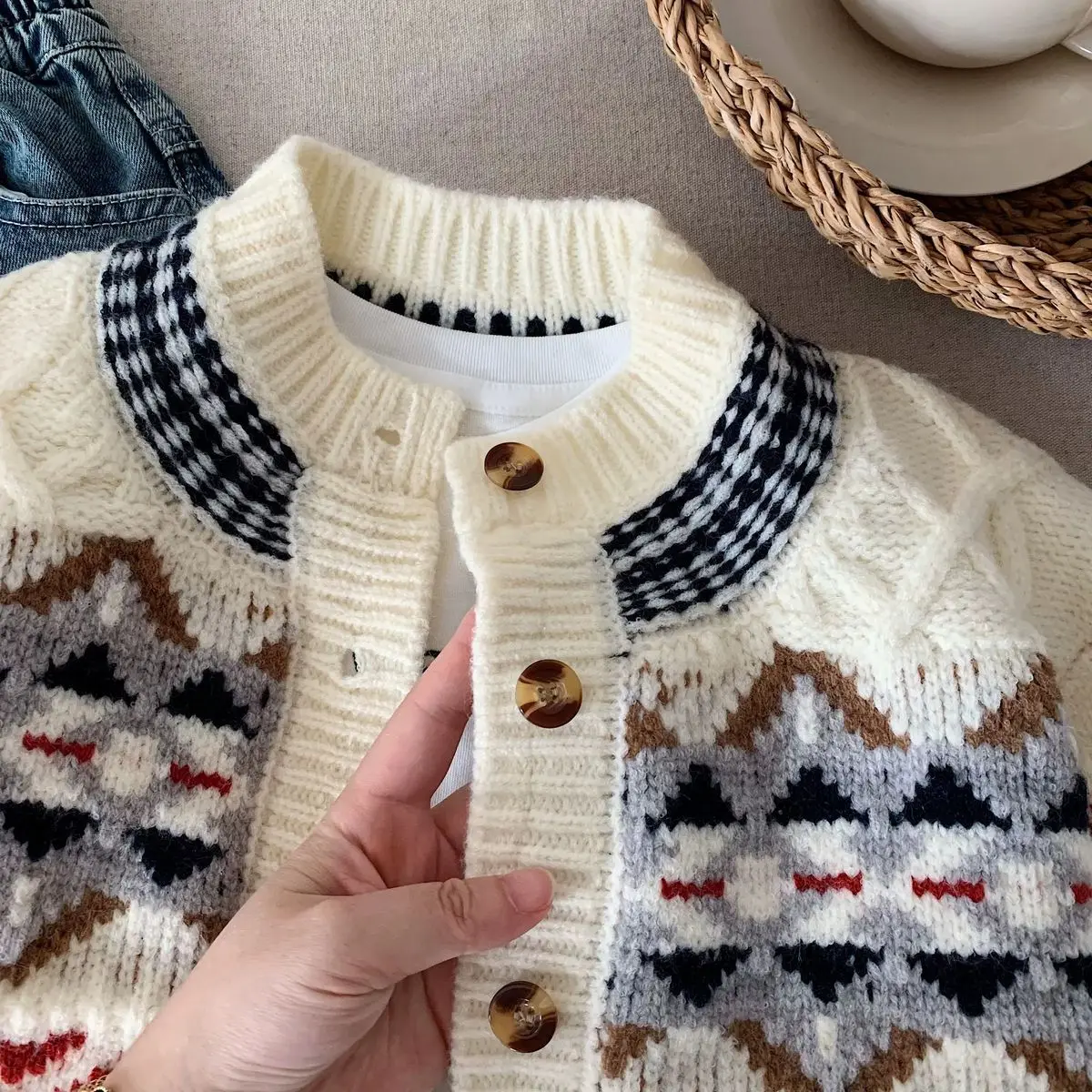 Kids Knitted Cardigan  Autumn Winter New Boys Girls Jacquard Sweater Baby Toddler Coat Children Fashion Outerwear