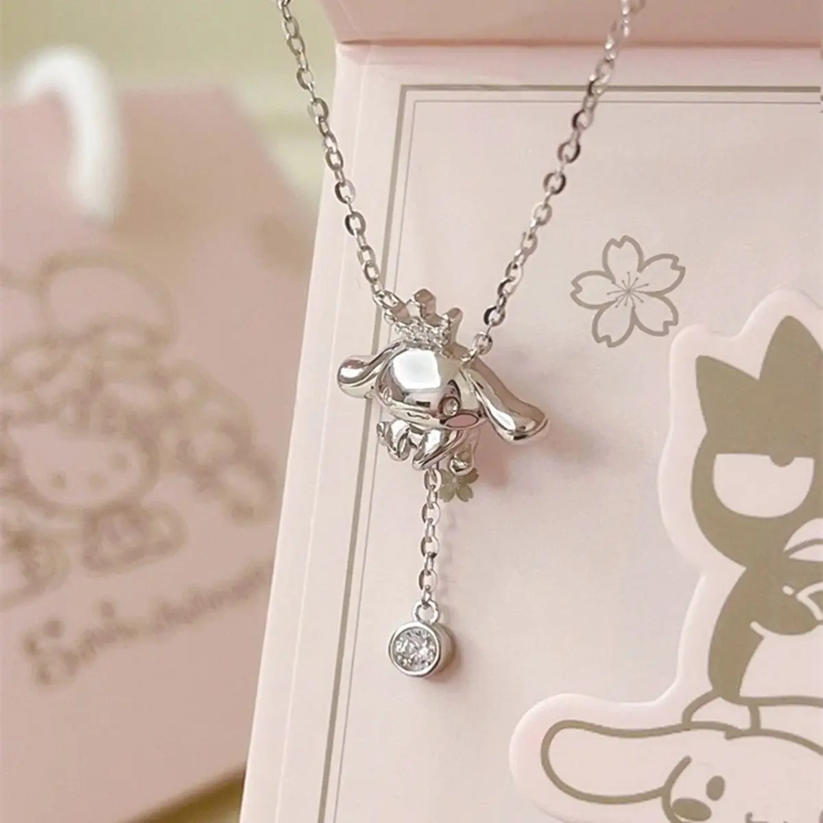 Collar de dibujos animados de Sanrio Cinnamoroll para mujer, adornos de plata de ley 999, colgante de diamantes de imitación, joyería, regalos de vacaciones