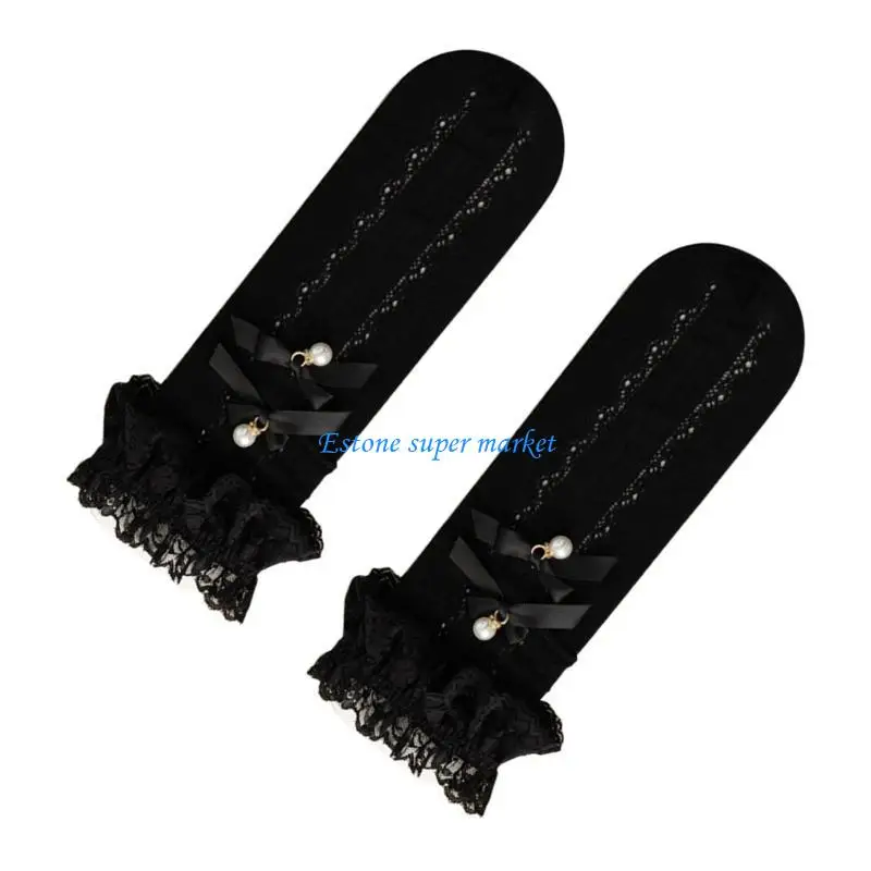 

090B Children's Calf Length Socks Comfortable Leg Cover with Lace Bowknot Decor, Middle Tube Socks for School Performances