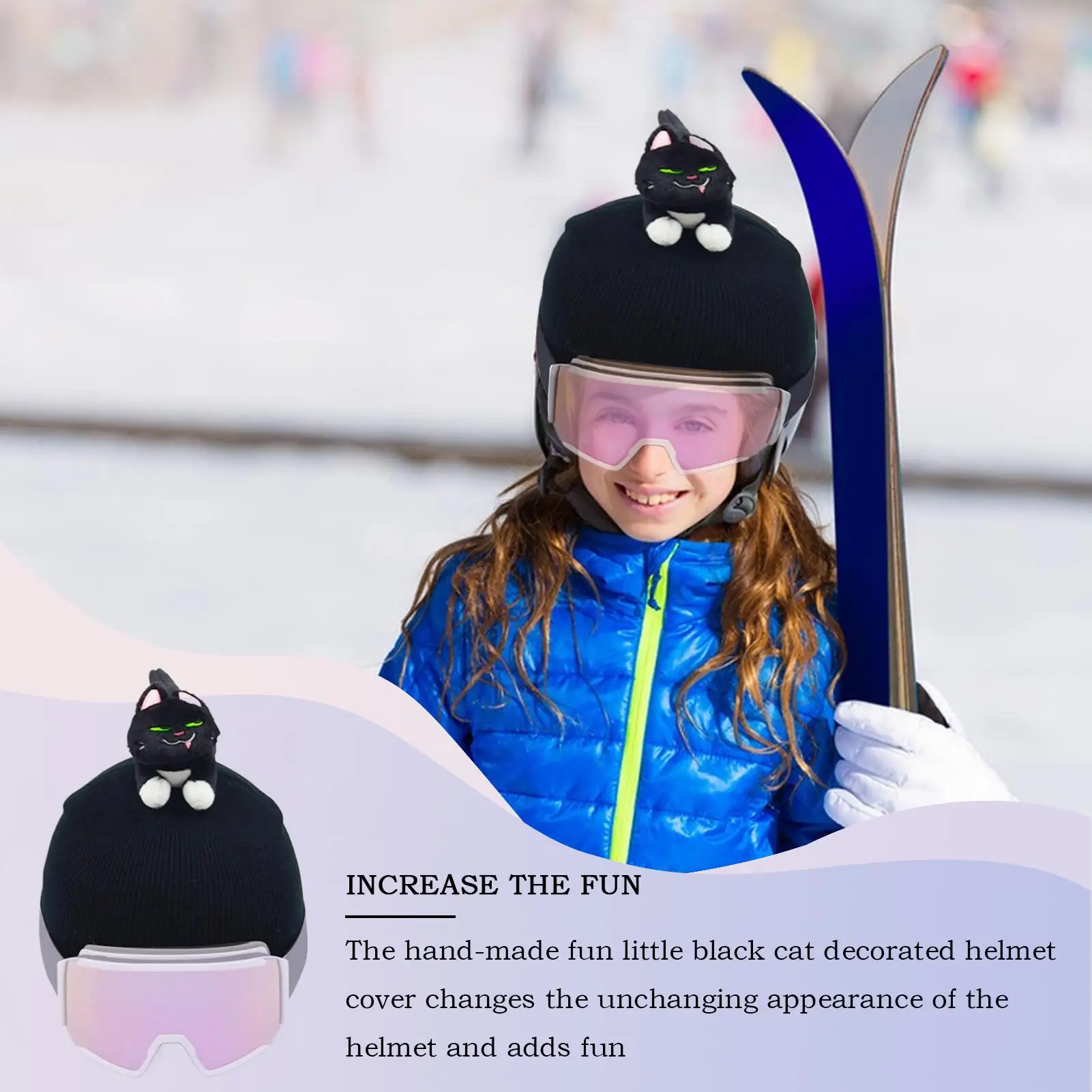 

Ski Helmet Cover Cute Cat Ears Headgear Cover for Ski Winter Sport Headwear Fuzzy Headgear Protector Decorative Cover