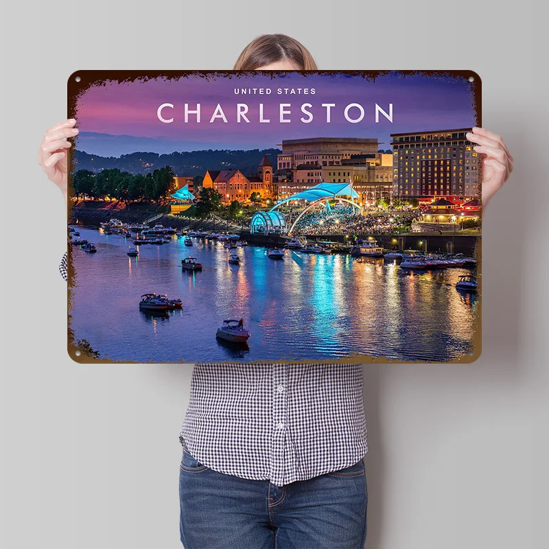 Charleston Night View Tin Poster Customized Wall Art Retro Vintage Metal Signs for Fans Room Bedroom Decoration Aesthetic House
