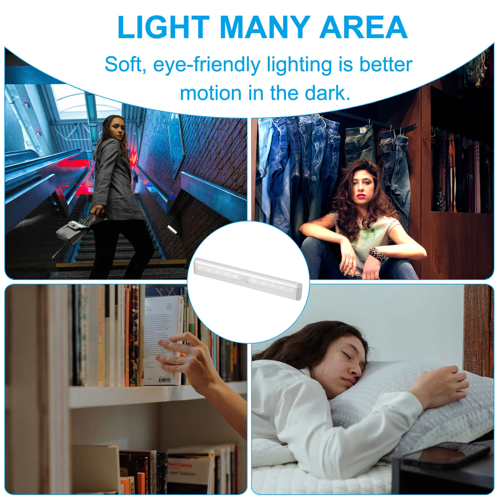1/3Pcs Motion Sensor Night Lights Indoor LED Stair Lights Battery Operated Under Counter Light Strips for Closet Kitchen Bedroom