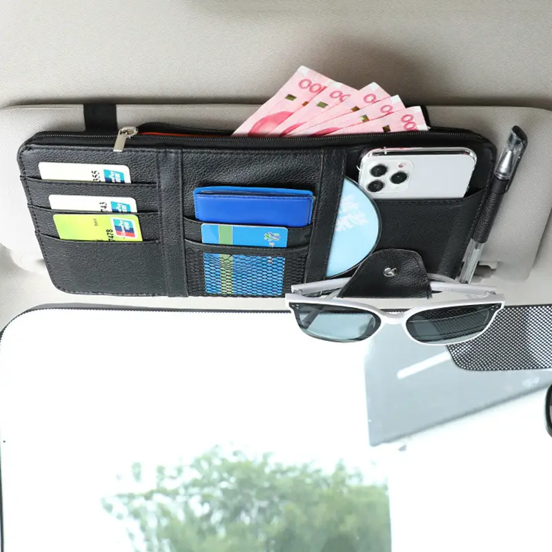Car Sun Visor Storage Bag Card Bill Pen Glasses Holder Auto Interior Organizer Universal Sunglasses Clip Car Storage Tidying - Image 12