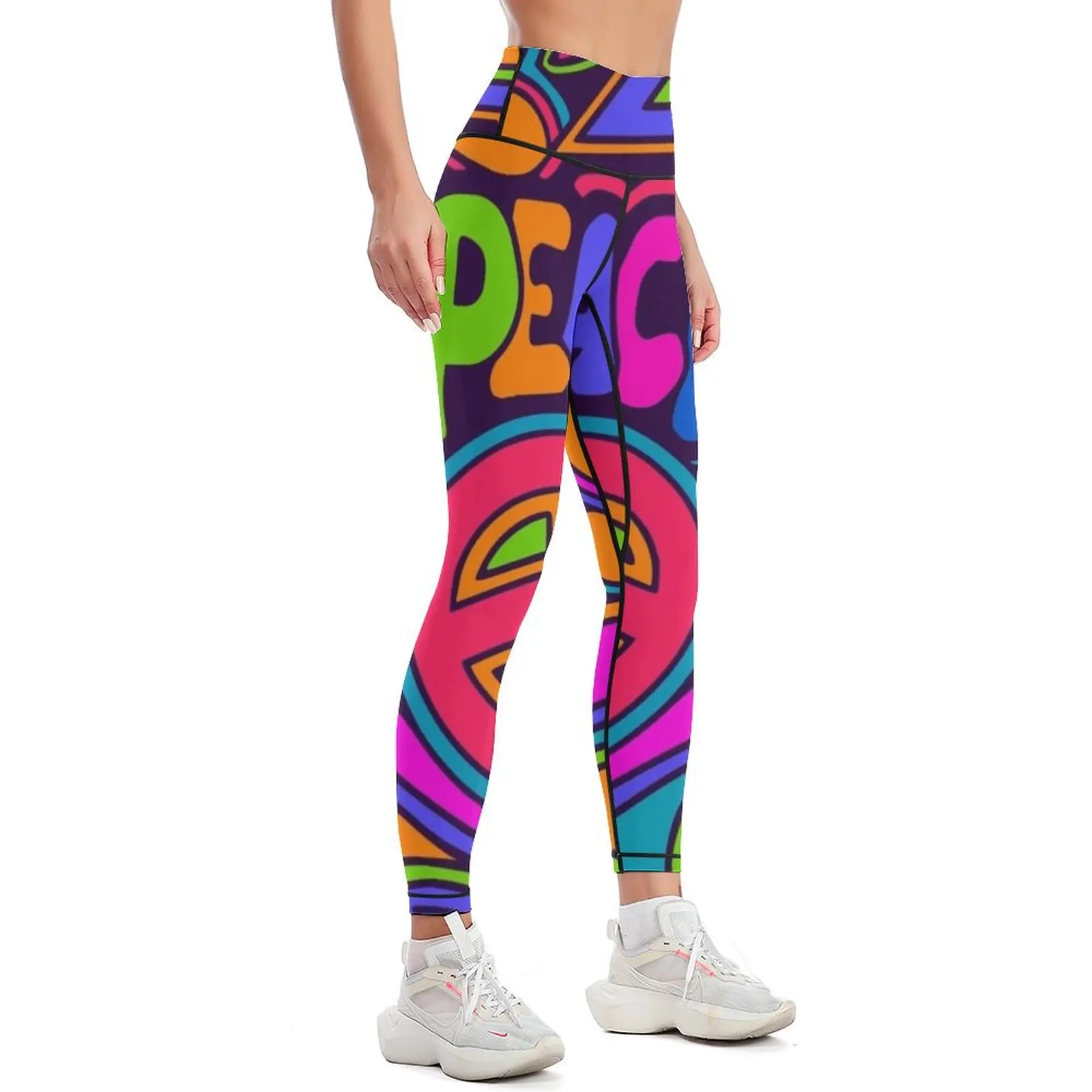 Fun and Funky Flower Power Peace and Love Hippy Art Leggings leggins push up woman Sports pants woman Womens Leggings