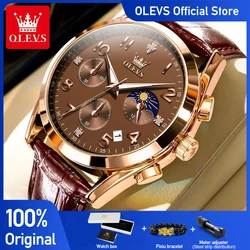 OLEVS Men's Watches Fashion Casual Original Quartz Watch for Man Waterproof Luminous Wristwatch Chronograph Moon Phase Date 2023