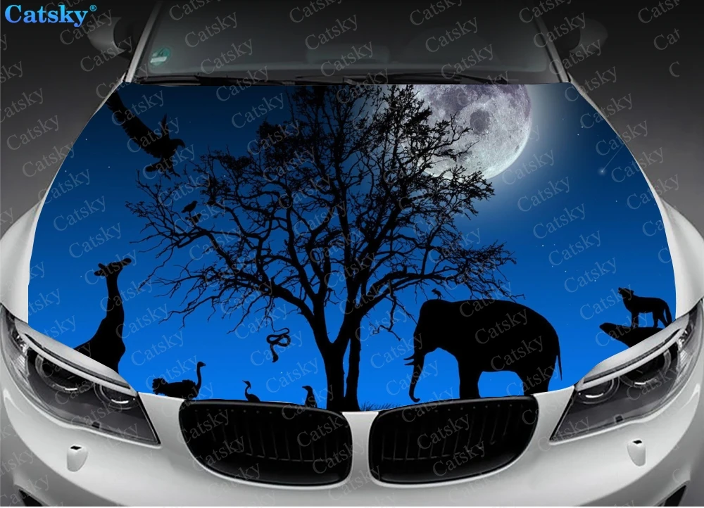 Jungle Night Print Car Hood Sticker Painting Self-adhesive Universal Car Accessories Film Modified Hood Protect Decal Decoration