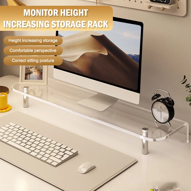 Acrylic Laptop Stand Desktop Computer Screen Monitor Desk Bracket Elevated Desktop Organizer Stand For Reducing Neck Strain