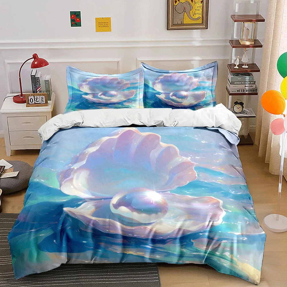 Pearl-Inspired Oceanic Decor Set Exquisite three-piece bedding set gift for kids and adults