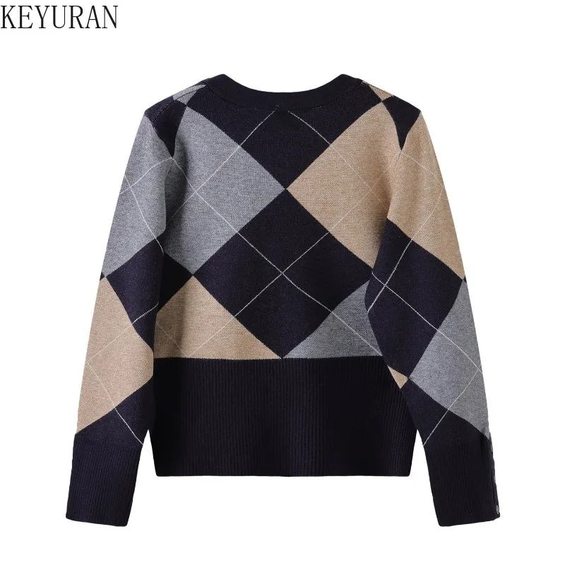 Coreano argyle malha cardigan feminino 2025 primavera outono nova manga longa em torno do pescoço solto camisola jaqueta versátil malhas topos