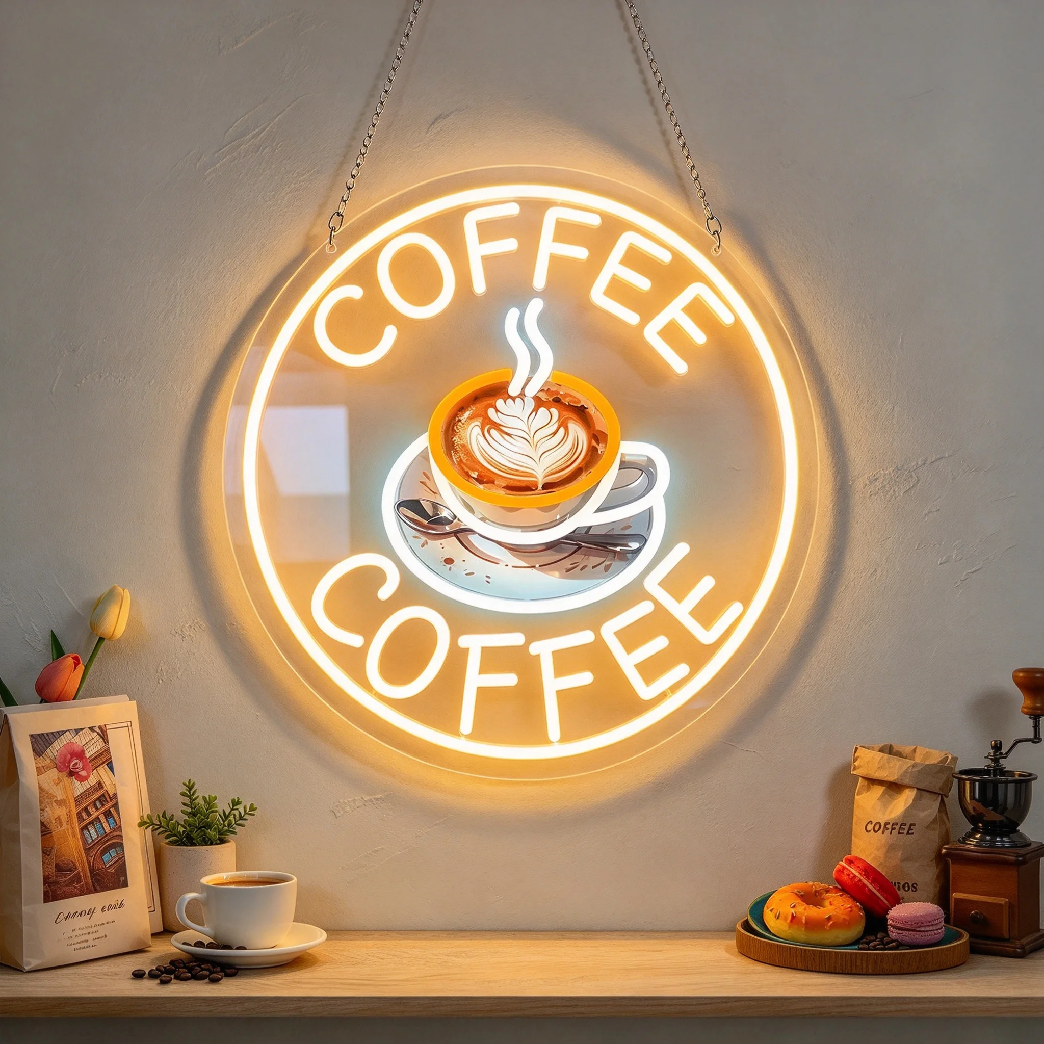 1 coffee cup neon light wall decoration light LED acrylic luminous light board wall mounted coffee shop dessert shop decoration
