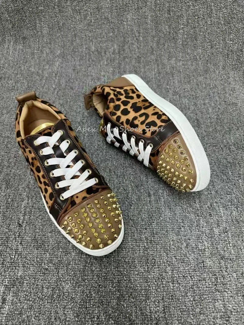 

Rivet Leopard Print Low Cut Men's Casual Shoes Autumn Versatile Fashion Sneakers Men's Couple Shoes Comfortable Flat Soles