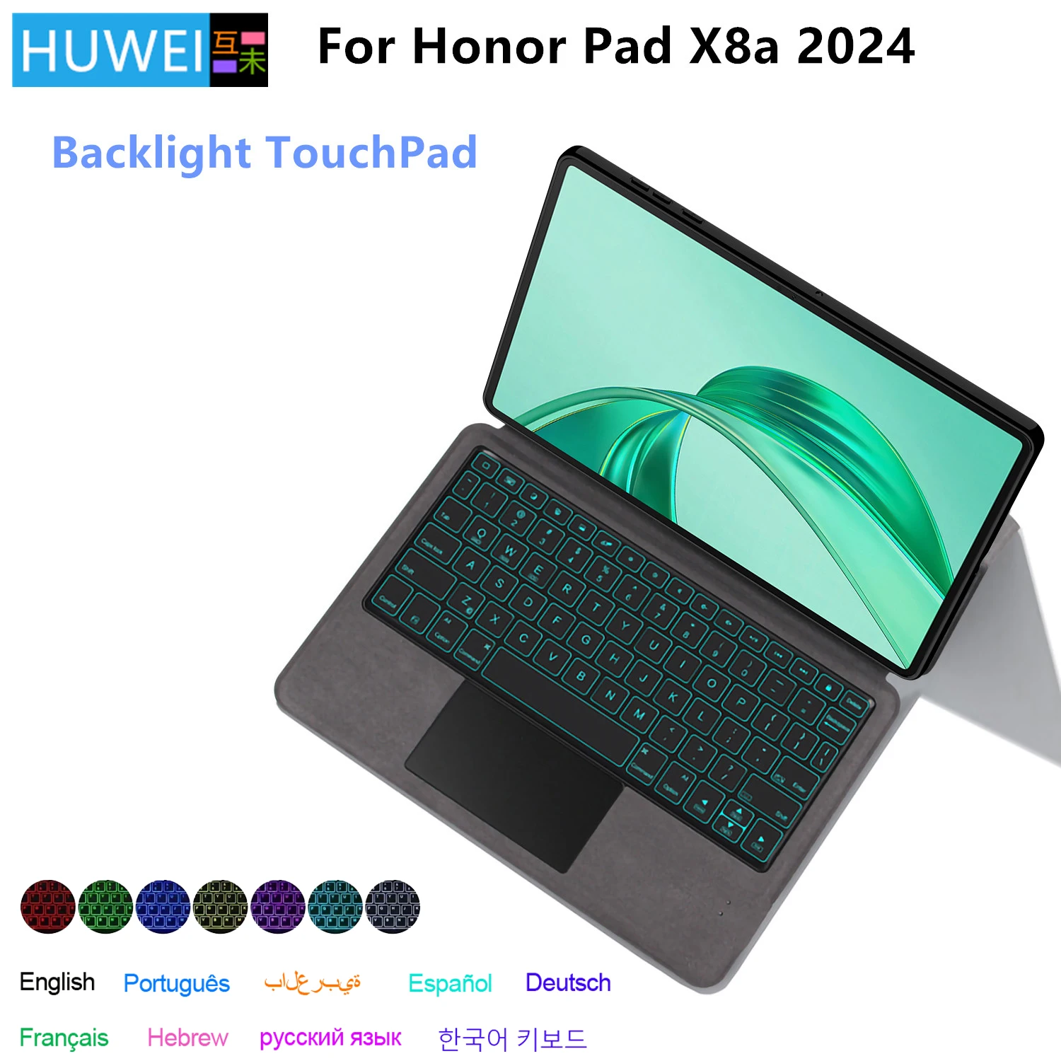 HUWEI-Teclado Mágico de Retroiluminação para Huawei Honor Pad, X8a, X8 a, 11 "Tablet, Smart Case, Espanhol, Português, Alemão, Árabe